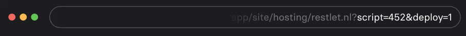 A browser address bar showing the NetSuite RESTlet URL, with the script and deploy parameters highlighted